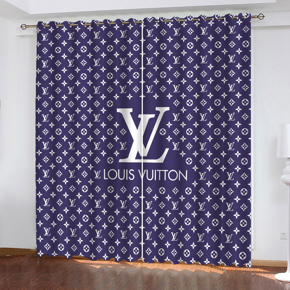 LV Louis Vuitton Luxury Big White Logo In Black Gold Windown Curtain -  Masteez