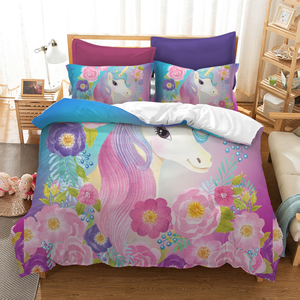 Floral Unicorn / Twin 3 Piece Set Floral Unicorn Bedding Set