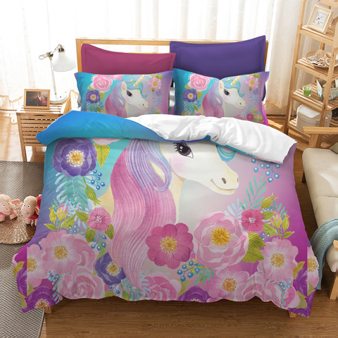 Image of Floral Unicorn / Twin 3 Piece Set Floral Unicorn Bedding Set