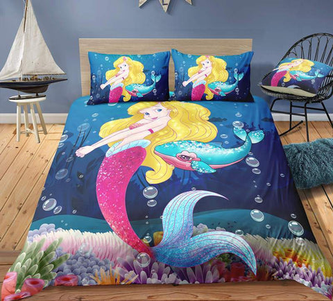 Image of Mermaid4 / Twin 3 Piece Set Mermaid Bedding Duvet Cover Sets